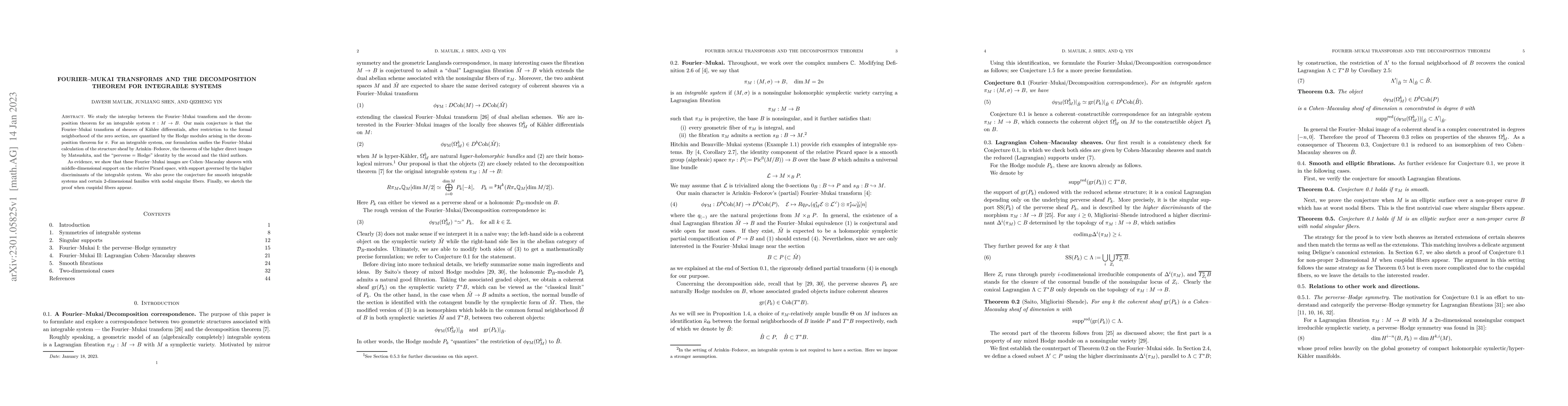 Thumbnail for Fourier-Mukai transforms and the decomposition theorem for integrable
  systems