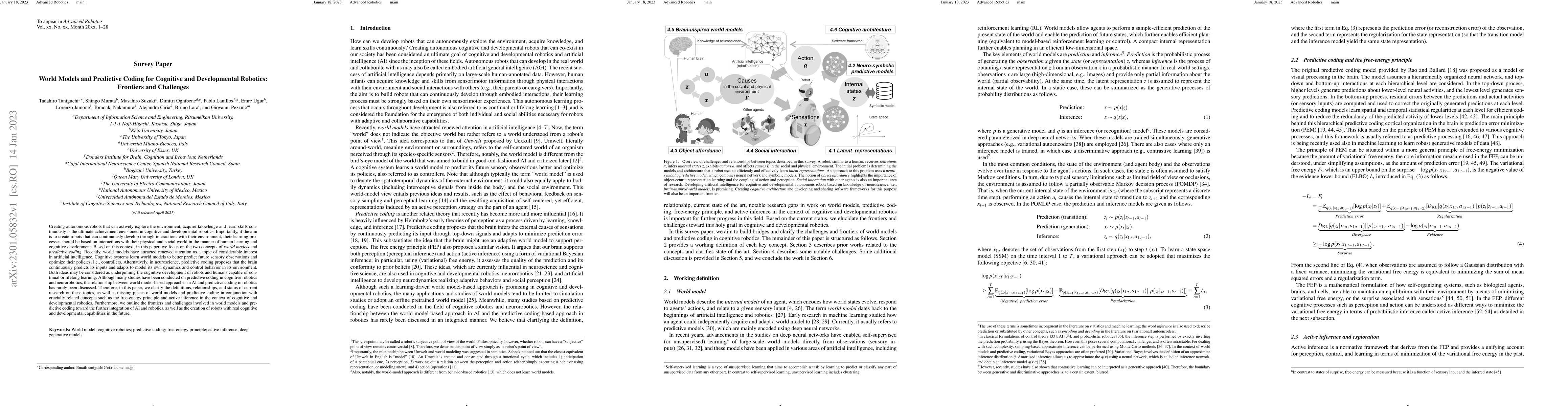 Thumbnail for World Models and Predictive Coding for Cognitive and Developmental
  Robotics: Frontiers and Challenges