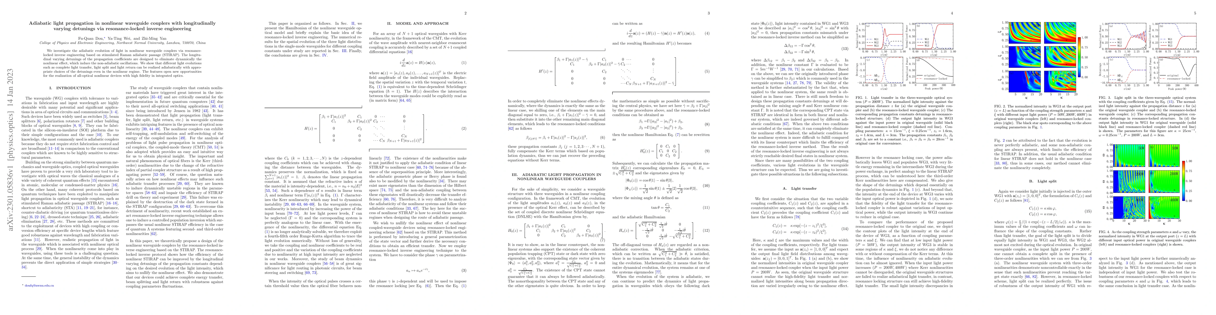 Thumbnail for Adiabatic light propagation in nonlinear waveguide couplers with
  longitudinally varying detunings via resonance-locked inverse engineering