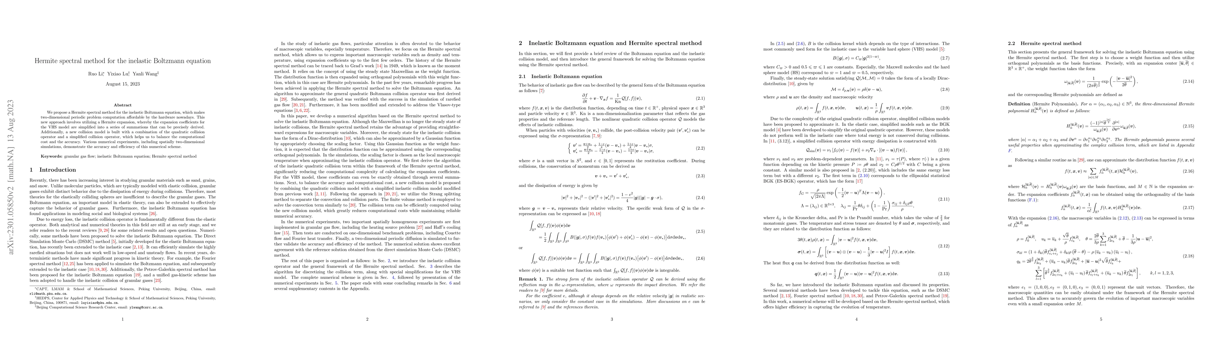 Thumbnail for Hermite spectral method for the inelastic Boltzmann equation