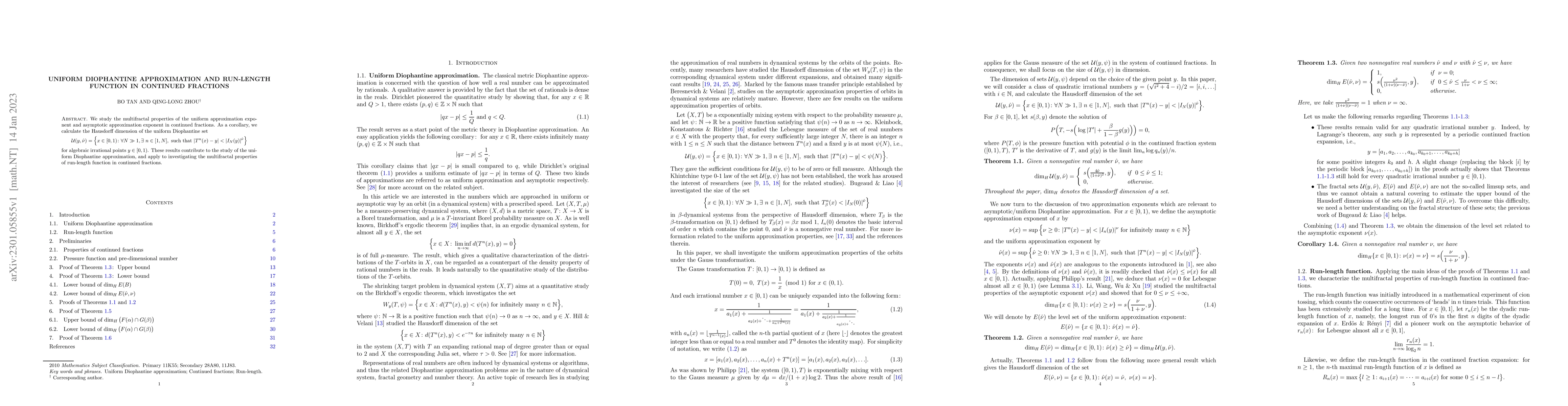Thumbnail for Uniform Diophantine approximation and run-length function in continued
  fractions