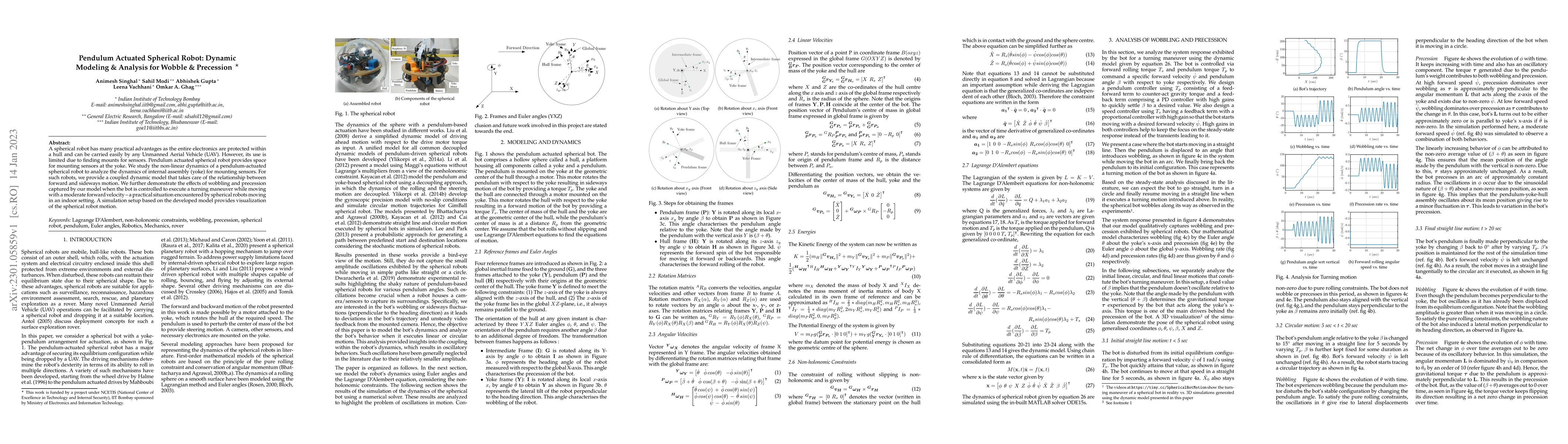 Thumbnail for Pendulum Actuated Spherical Robot: Dynamic Modeling & Analysis for
  Wobble & Precession