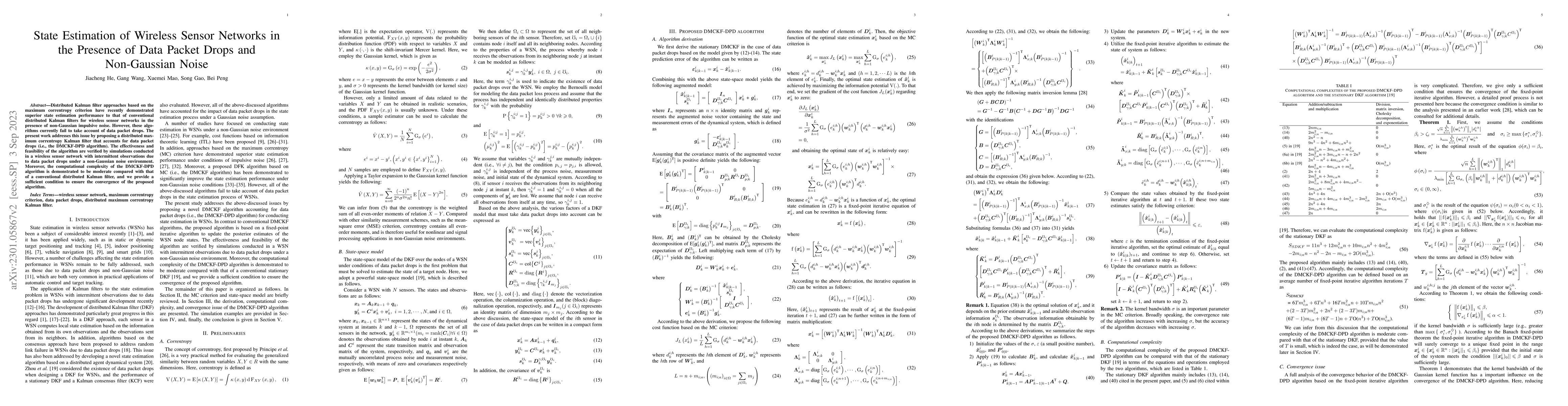 Thumbnail for State Estimation of Wireless Sensor Networks in the Presence of Data
  Packet Drops and Non-Gaussian Noise