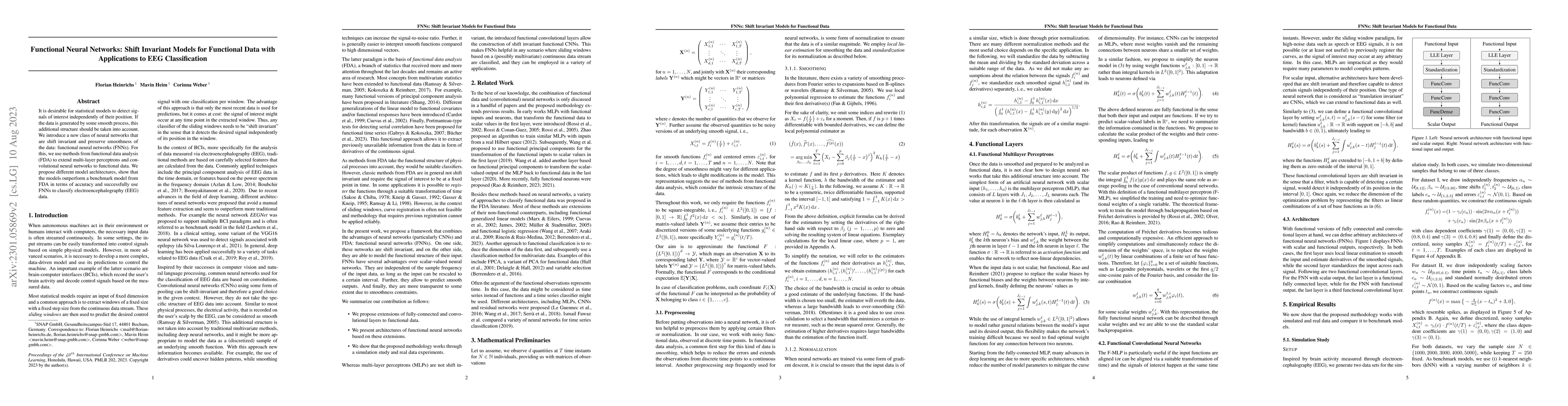 Thumbnail for Functional Neural Networks: Shift invariant models for functional data
  with applications to EEG classification