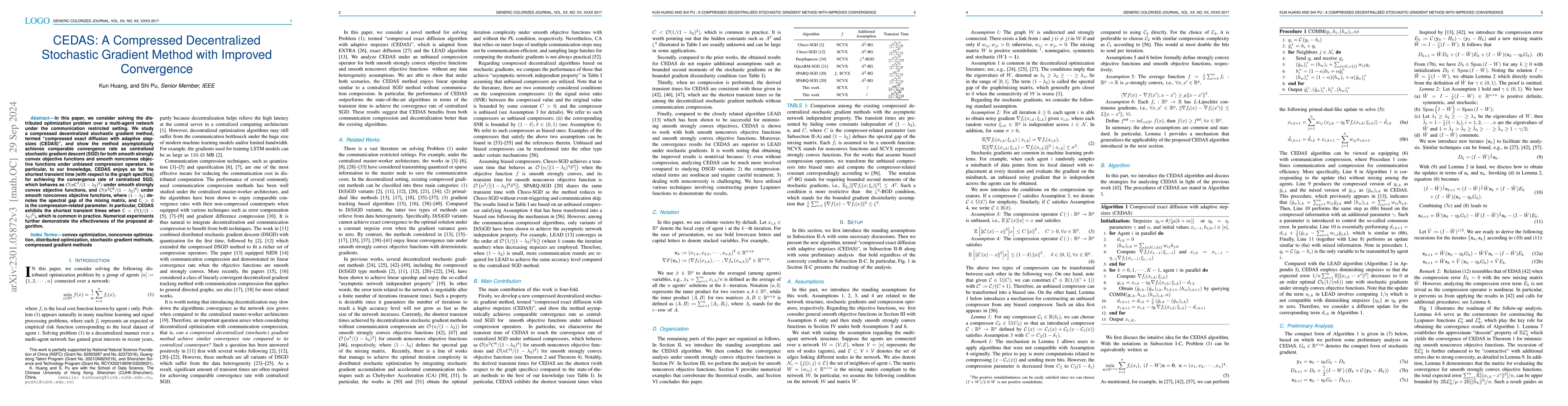 Thumbnail for CEDAS: A Compressed Decentralized Stochastic Gradient Method with
  Improved Convergence