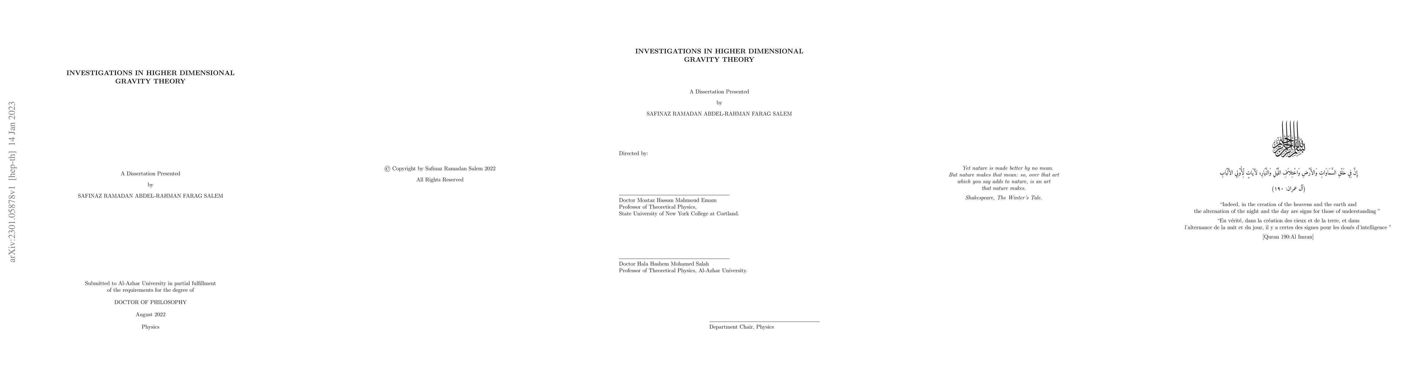 Thumbnail for Investigations In Higher Dimensional Gravity Theory