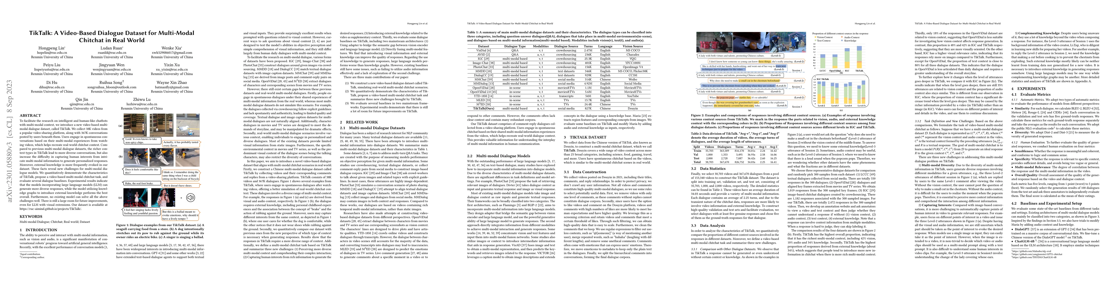 Thumbnail for TikTalk: A Video-Based Dialogue Dataset for Multi-Modal Chitchat in Real
  World