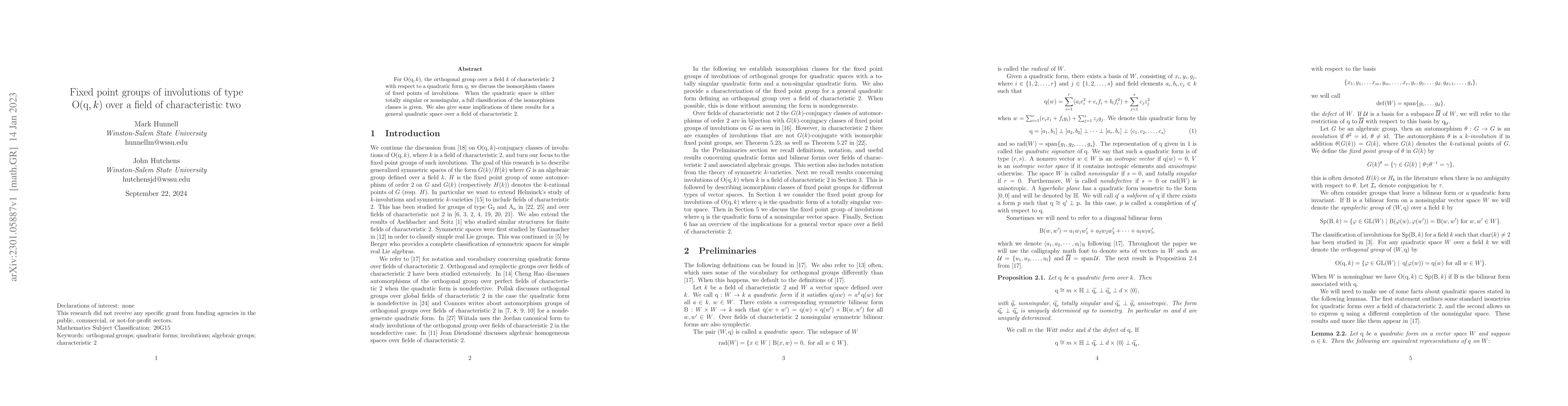Thumbnail for Fixed point groups of involutions of type $\mathrm{O}(\mathrm{q},k)$
  over a field of characteristic two