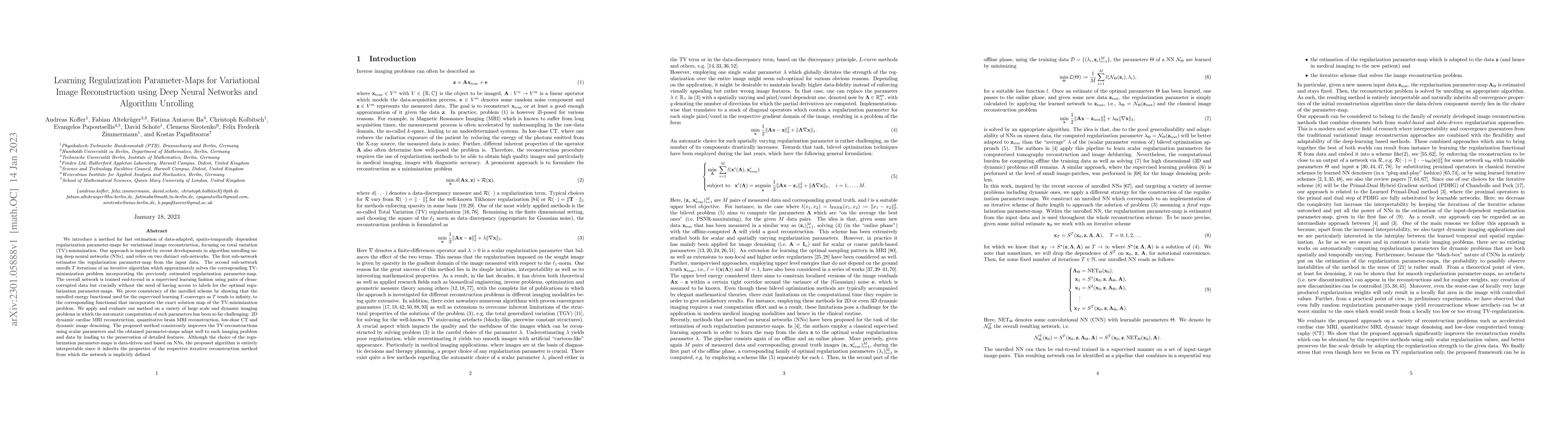 Thumbnail for Learning Regularization Parameter-Maps for Variational Image
  Reconstruction using Deep Neural Networks and Algorithm Unrolling