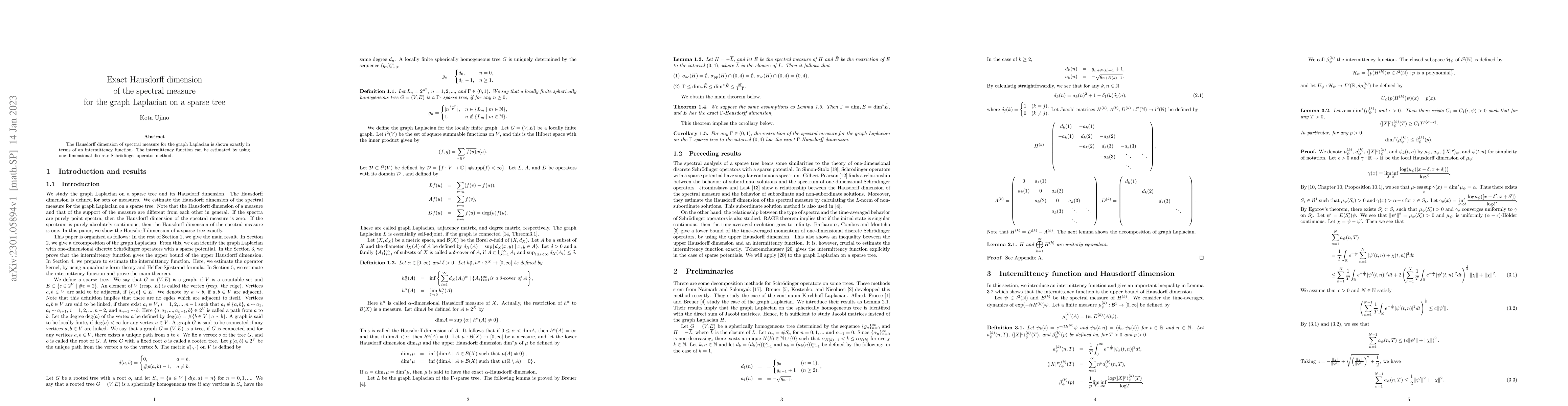 Thumbnail for Exact Hausdorff dimension of the spectral measure for the graph
  Laplacian on a sparse tree
