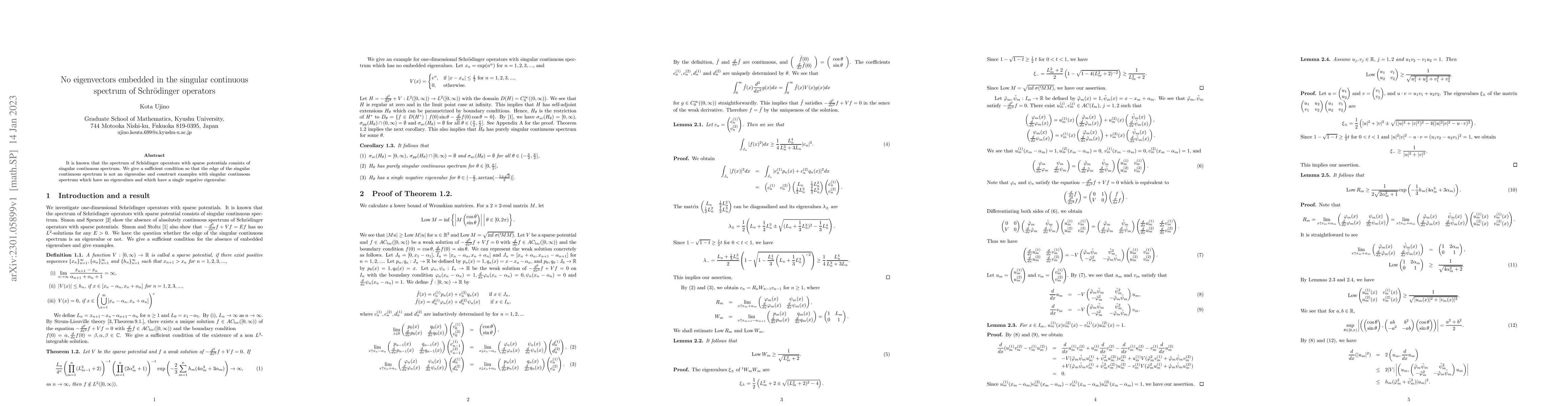 Thumbnail for No eigenvectors embedded in the singular continuous spectrum of
  Schr\"odinger operators