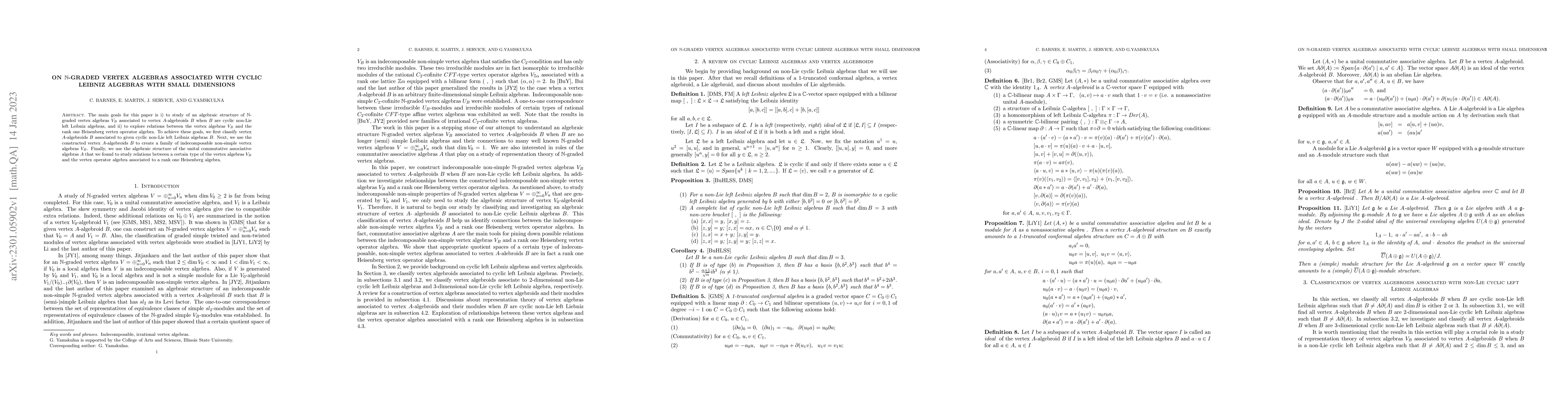 Thumbnail for On $\mathbb{N}$-graded vertex algebras associated with cyclic Leibniz
  algebras with small dimensions