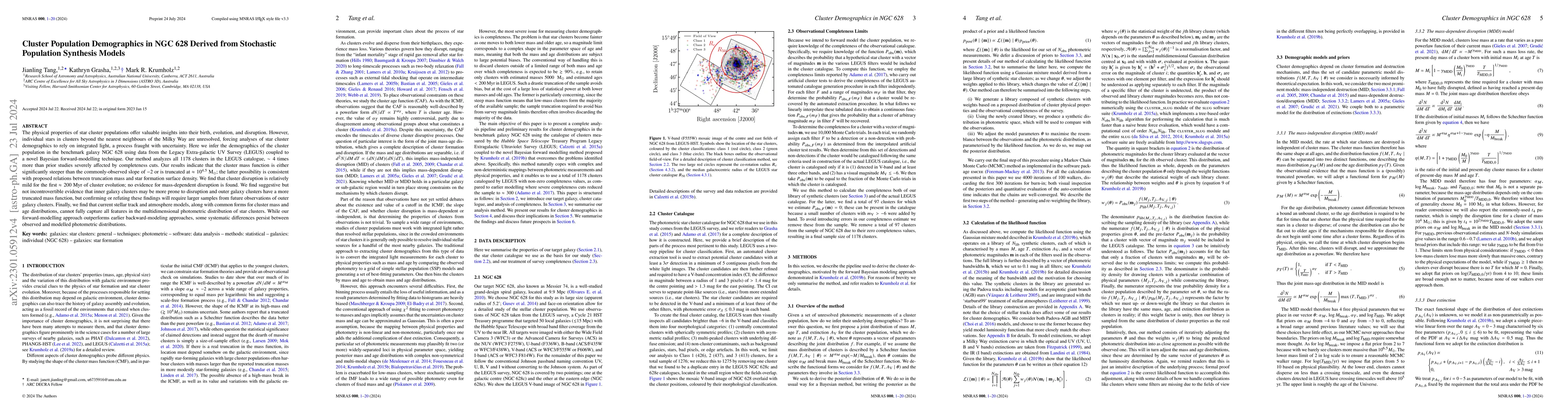 Thumbnail for Cluster Population Demographics in NGC 628 Derived from Stochastic
  Population Synthesis Models