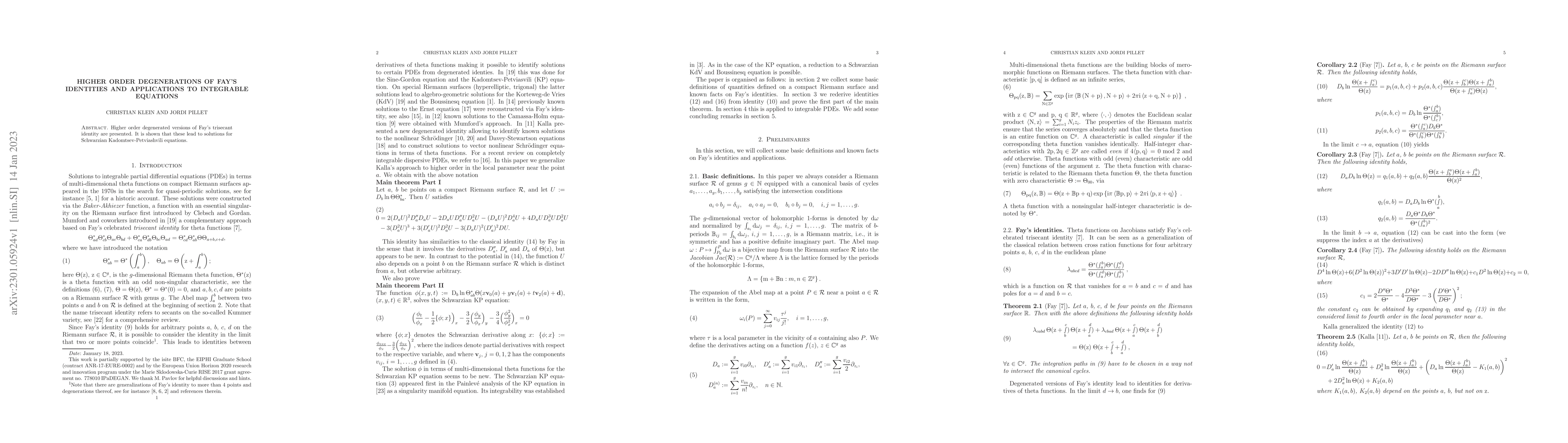 Thumbnail for Higher order degenerations of Fay's identities and applications to
  integrable equations