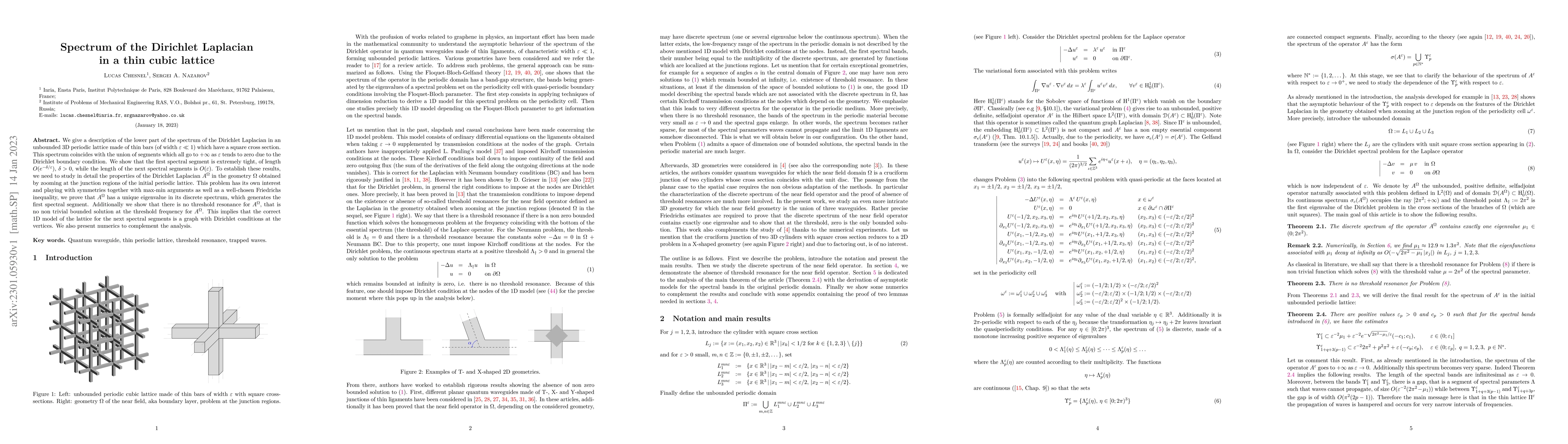 Thumbnail for Spectrum of the Dirichlet Laplacian in a thin cubic lattice