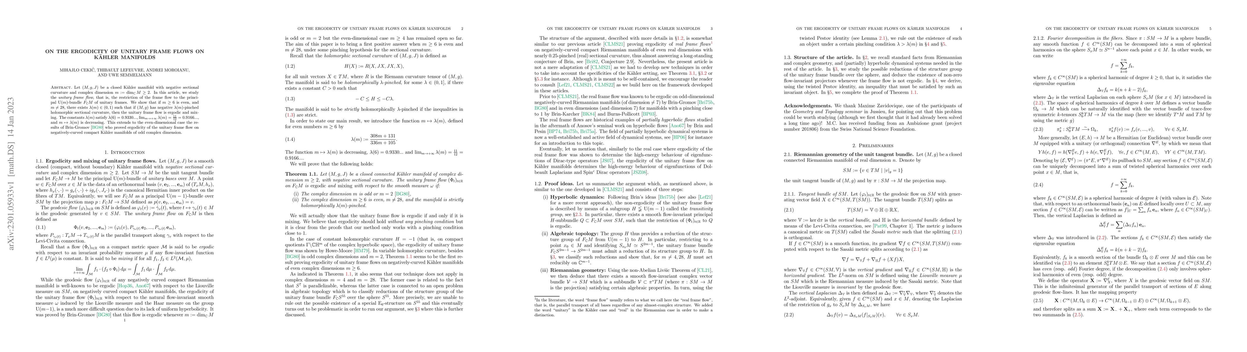 Thumbnail for On the ergodicity of unitary frame flows on K\"ahler manifolds