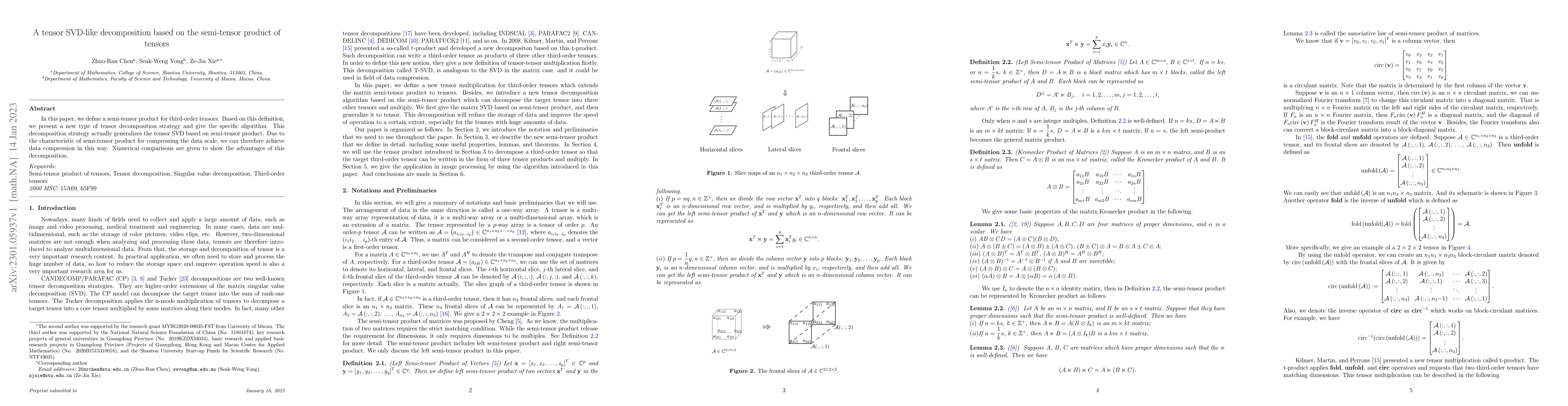 Thumbnail for A tensor SVD-like decomposition based on the semi-tensor product of
  tensors