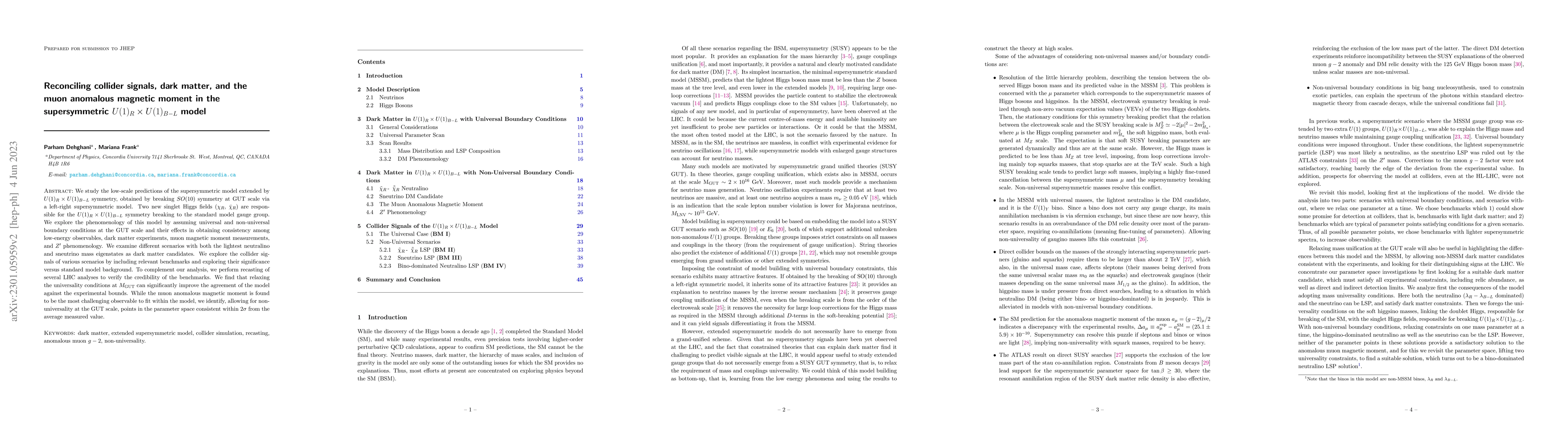 Thumbnail for Reconciling collider signals, dark matter, and the muon anomalous
  magnetic moment in the supersymmetric $ U(1)_{R}\times U(1)_{B-L}$ model