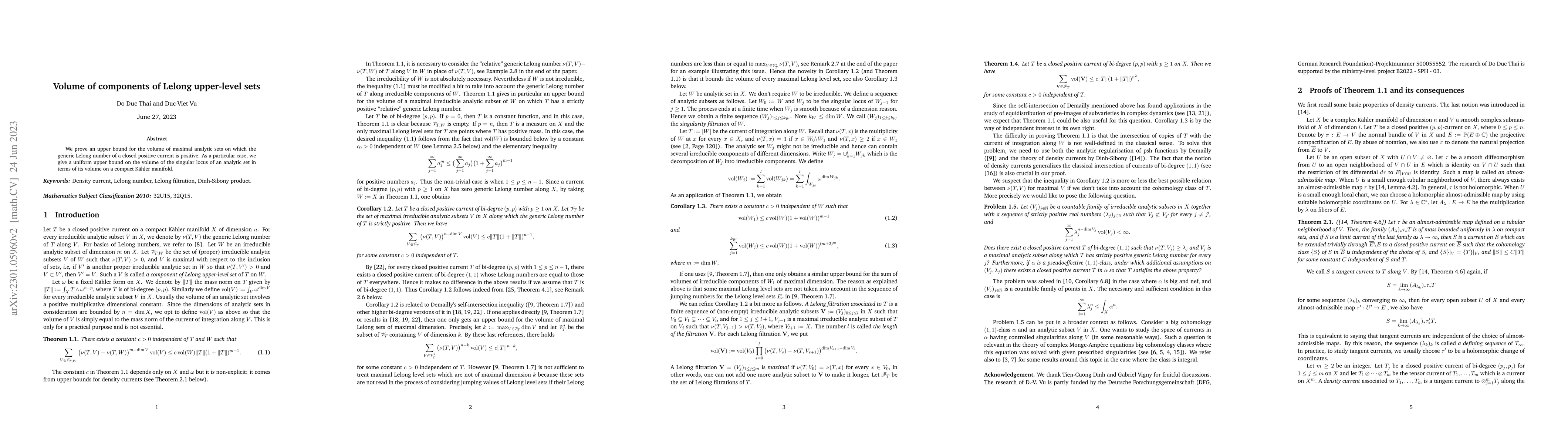 Thumbnail for Volume of components of Lelong upper-level sets