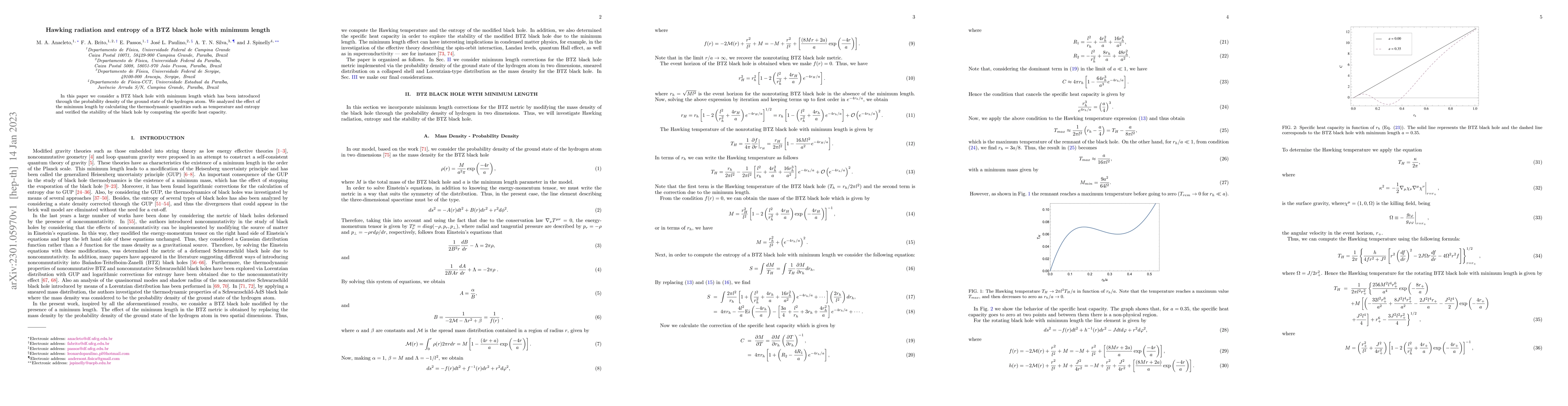 Thumbnail for Hawking radiation and entropy of a BTZ black hole with minimum length