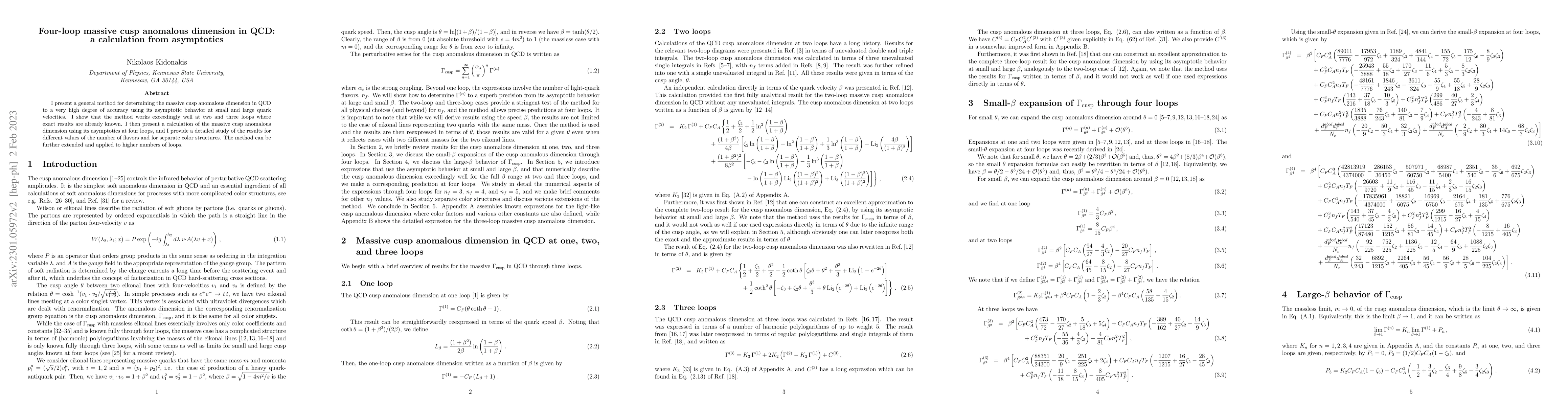 Thumbnail for Four-loop massive cusp anomalous dimension in QCD: a calculation from
  asymptotics