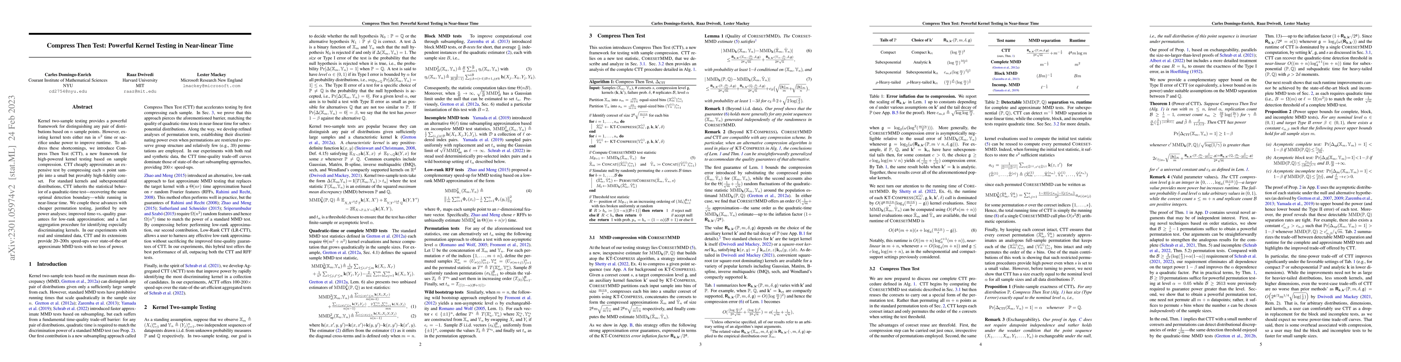Thumbnail for Compress Then Test: Powerful Kernel Testing in Near-linear Time