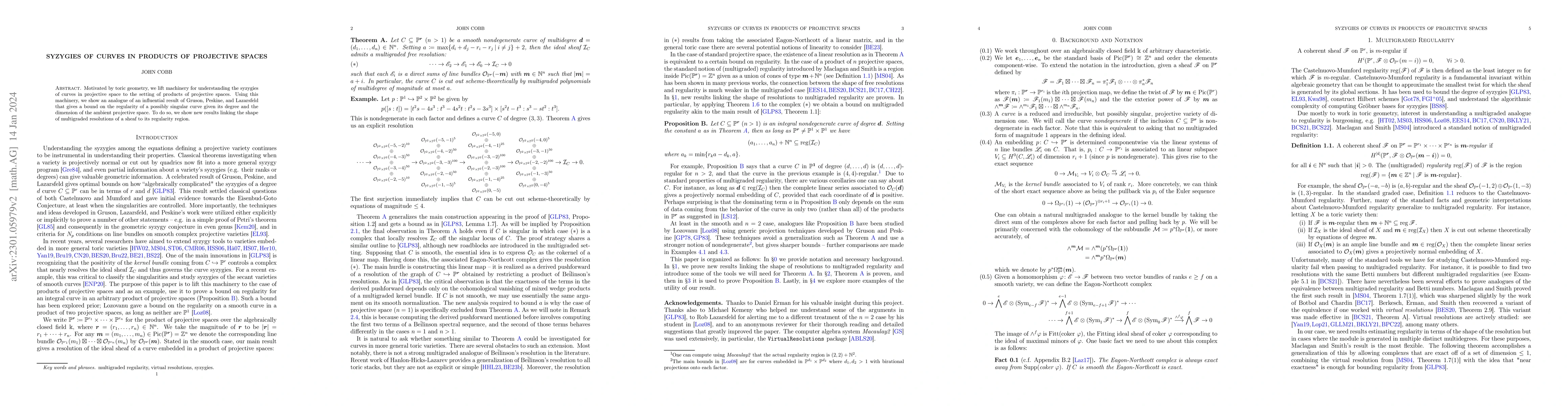 Thumbnail for Syzygies of Curves in Products of Projective Spaces