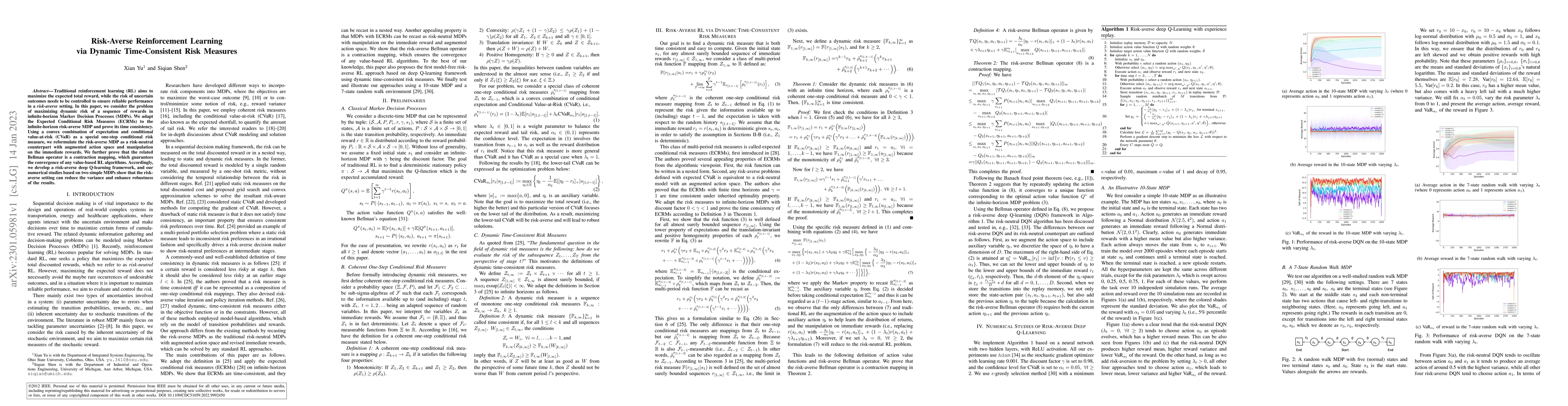 Thumbnail for Risk-Averse Reinforcement Learning via Dynamic Time-Consistent Risk
  Measures