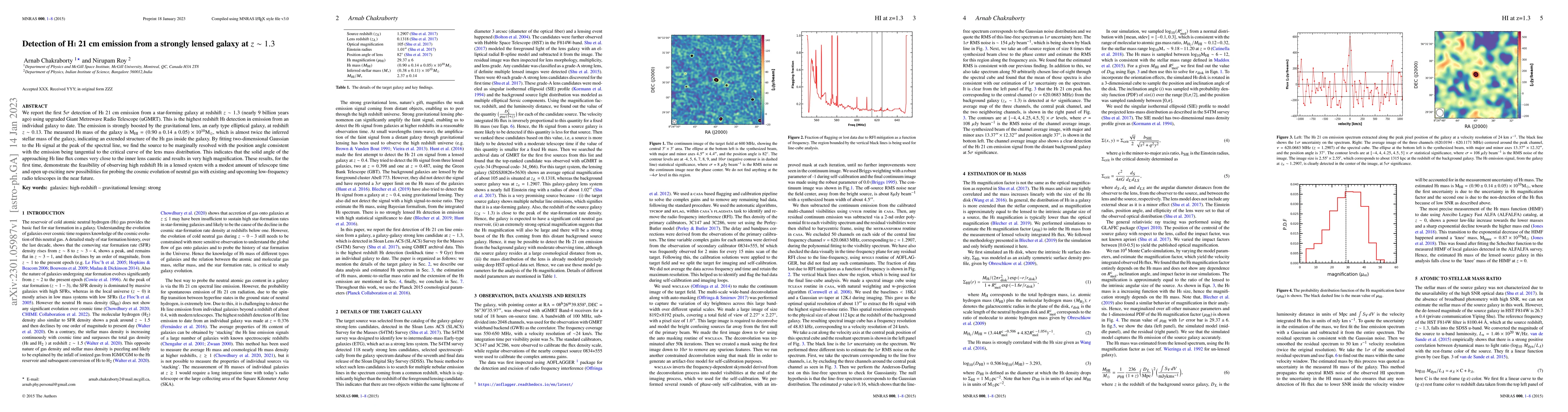 Thumbnail for Detection of HI 21 cm emission from a strongly lensed galaxy at z~1.3