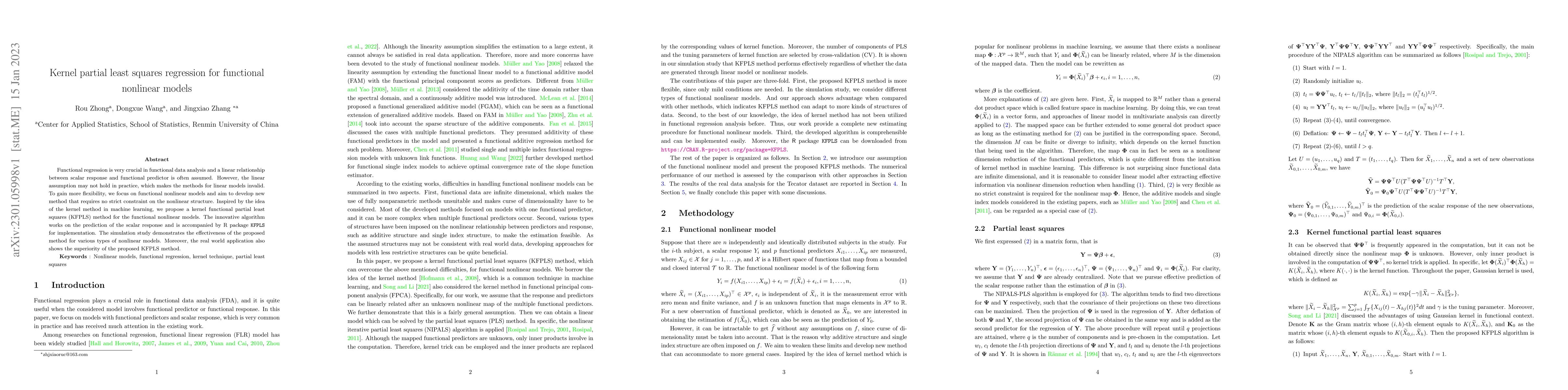 Thumbnail for Kernel partial least squares regression for functional nonlinear models