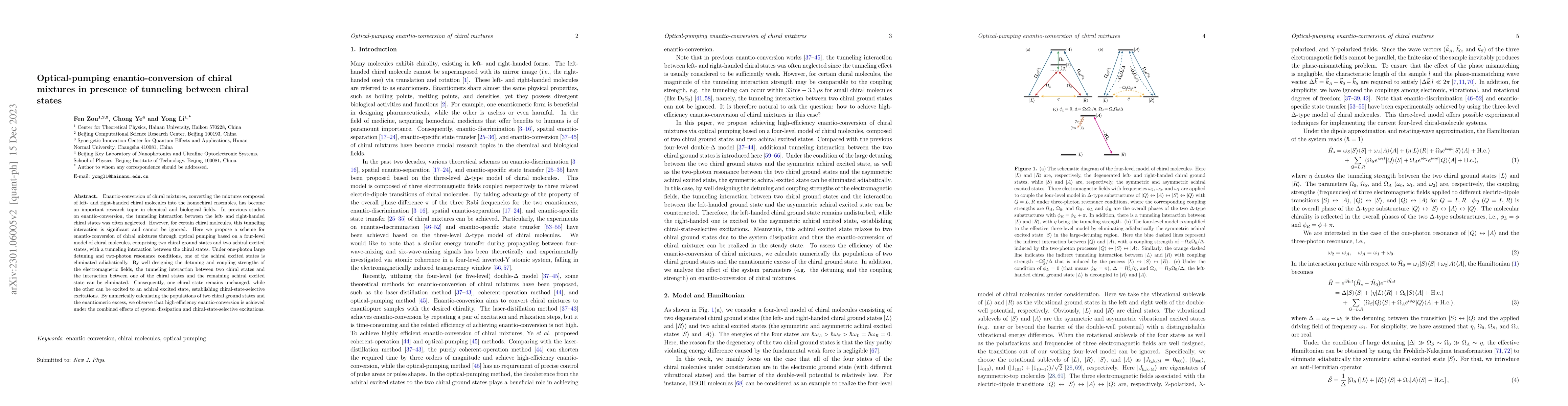 Thumbnail for Optical-pumping enantio-conversion of chiral mixtures in presence of
  tunneling between chiral states