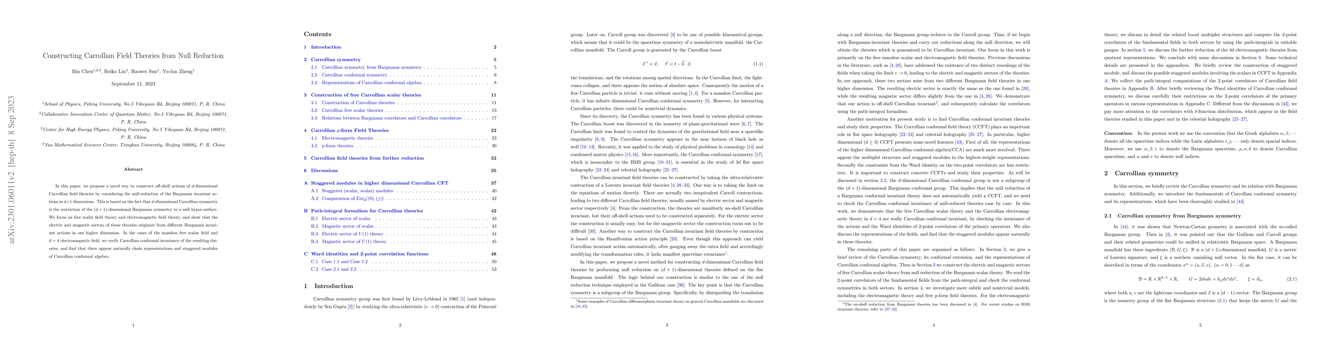 Thumbnail for Constructing Carrollian Field Theories from Null Reduction
