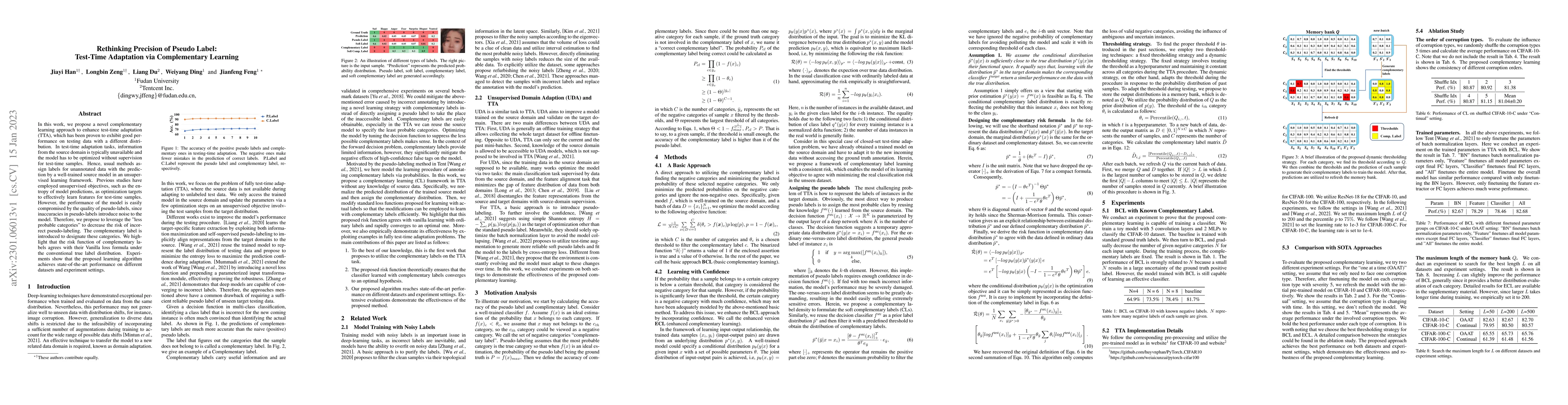 Thumbnail for Rethinking Precision of Pseudo Label: Test-Time Adaptation via
  Complementary Learning
