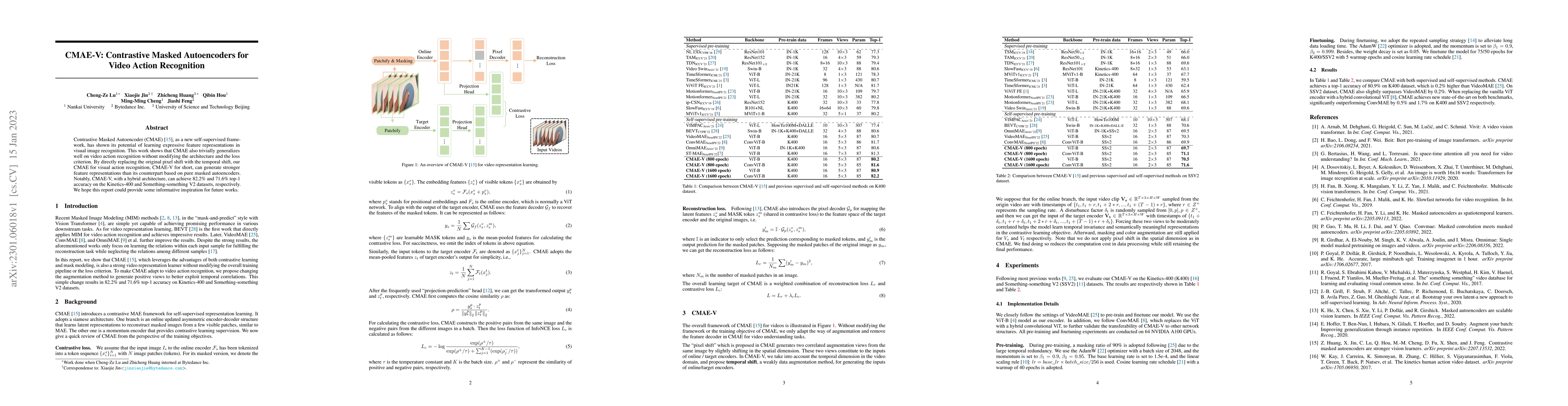 Thumbnail for CMAE-V: Contrastive Masked Autoencoders for Video Action Recognition