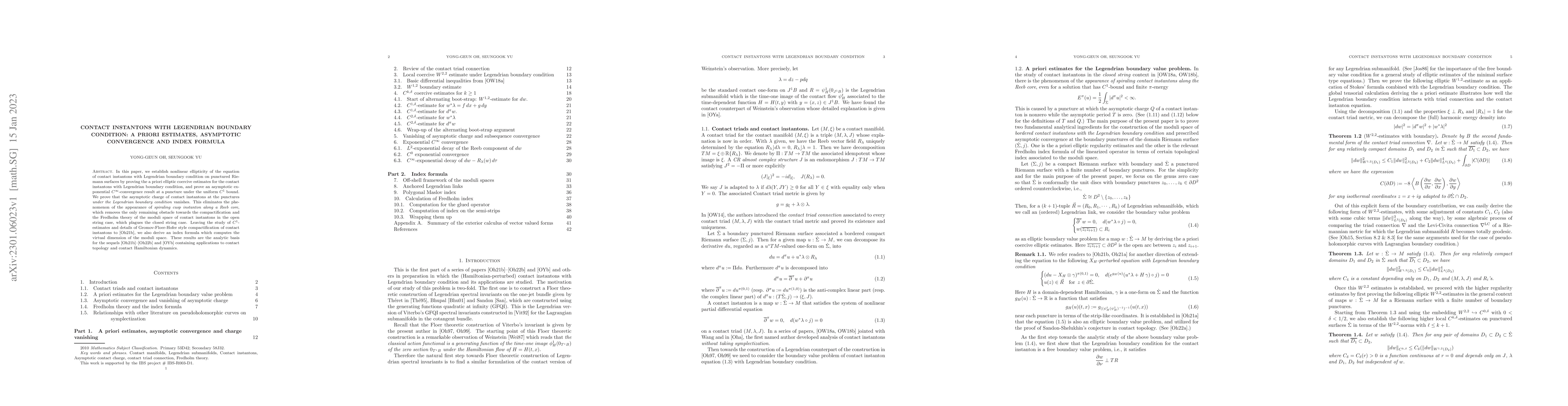 Thumbnail for Contact instantons with Legendrian boundary condition: a priori
  estimates, asymptotic convergence and index formula