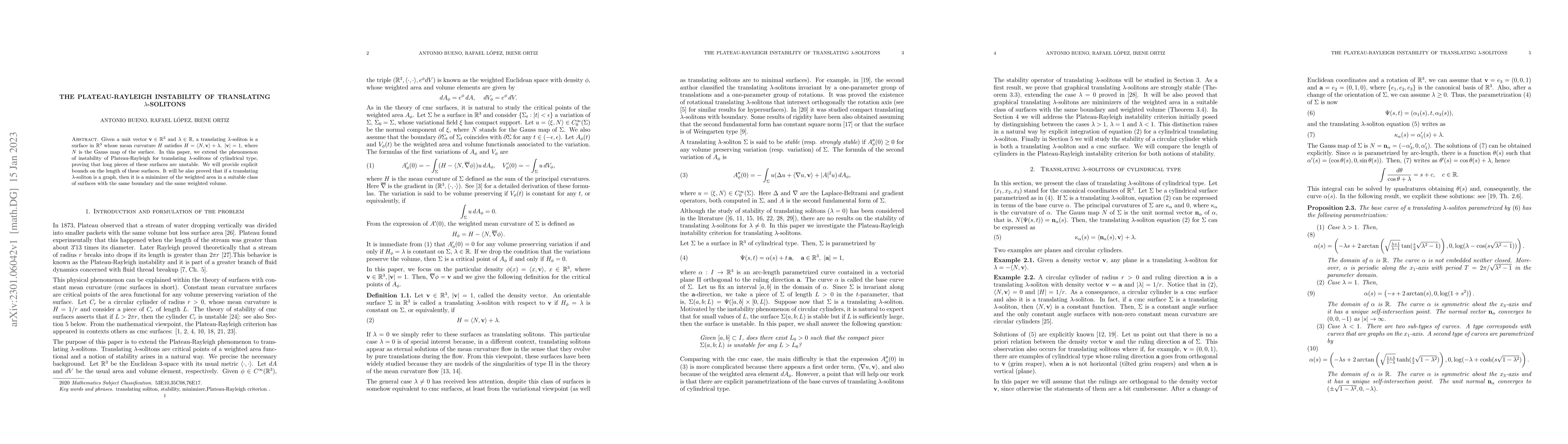 Thumbnail for The Plateau-Rayleigh instability of translating $\lambda$-solitons