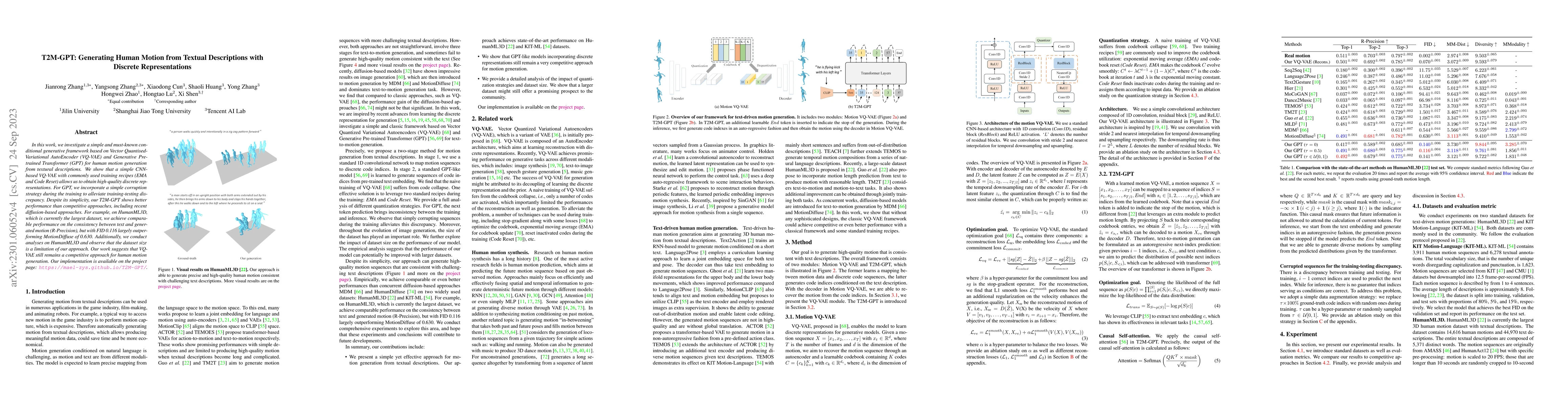 Thumbnail for T2M-GPT: Generating Human Motion from Textual Descriptions with Discrete
  Representations