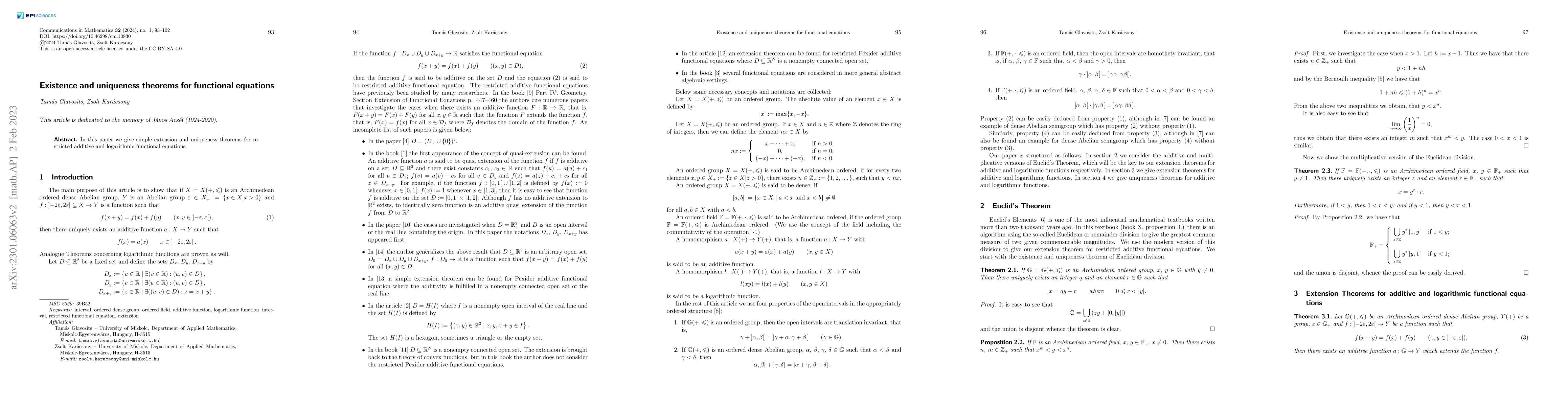 Thumbnail for Existence and uniqueness theorems for functional equations