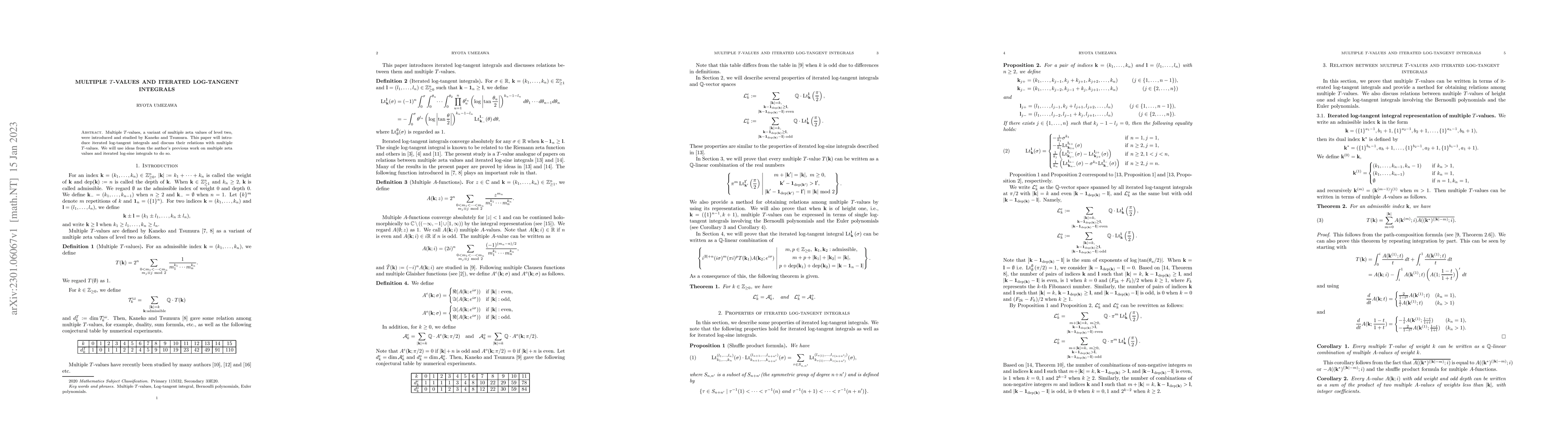 Thumbnail for Multiple $T$-values and iterated log-tangent integrals
