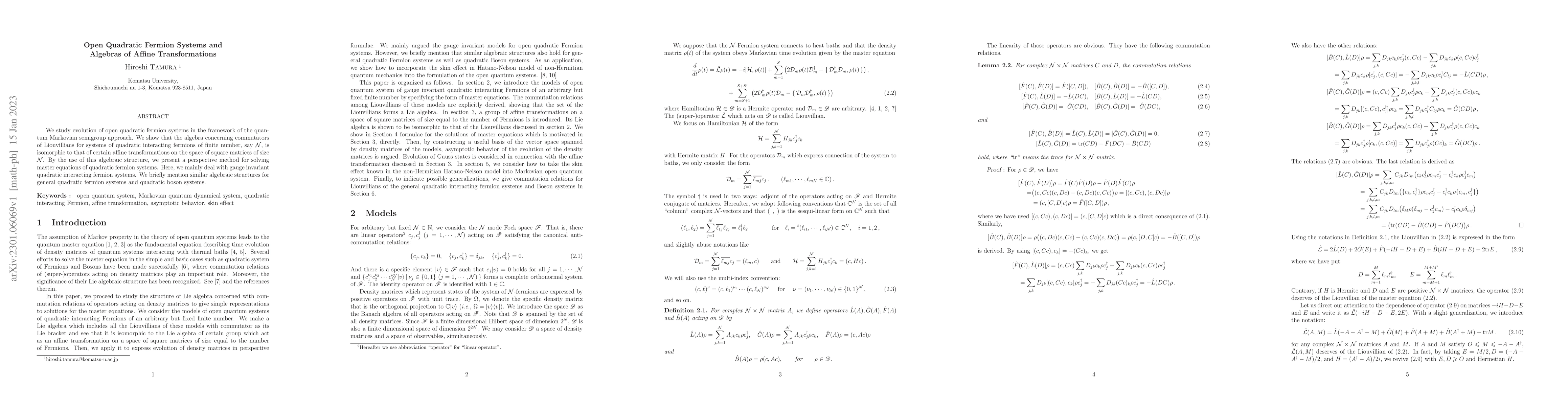 Thumbnail for Open Quadratic Fermion Systems and Algebras of Affine Transformations