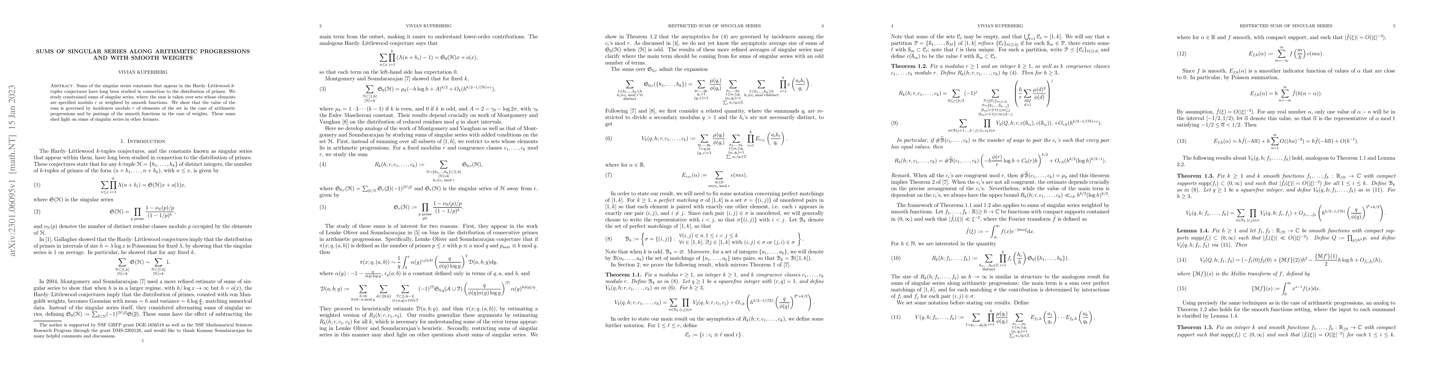 Thumbnail for Sums of singular series along arithmetic progressions and with smooth
  weights