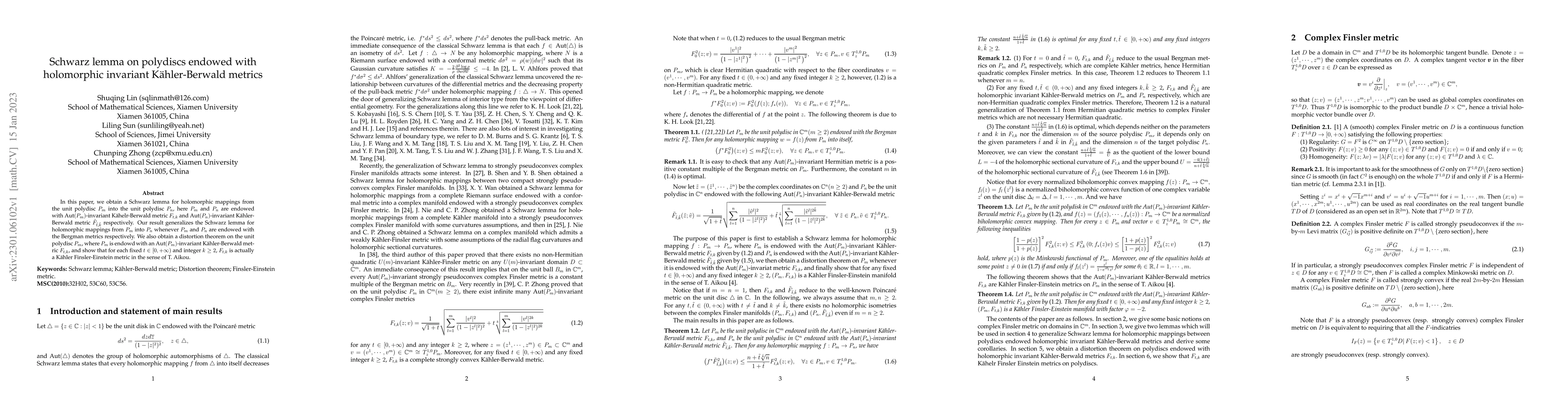 Thumbnail for Schwarz lemma on polydiscs endowed with holomorphic invariant
  K\"ahler-Berwald metrics