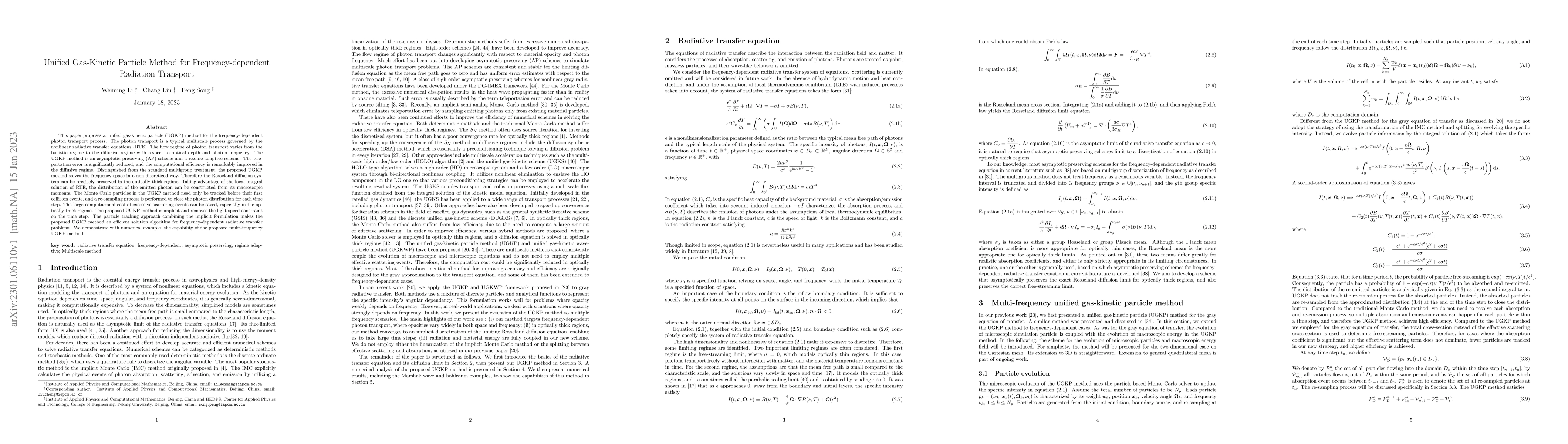 Thumbnail for Unified Gas-Kinetic Particle Method for Frequency-dependent Radiation
  Transport