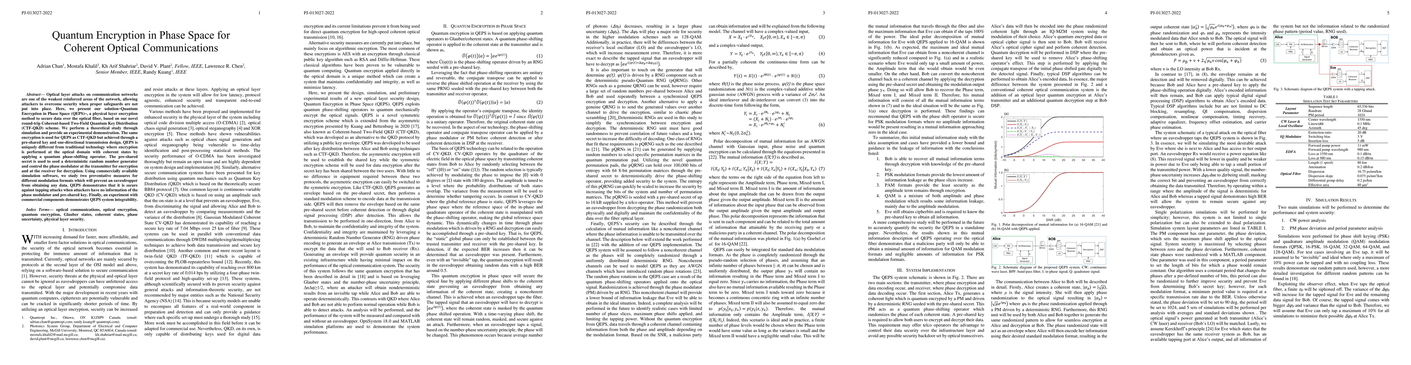 Thumbnail for Quantum Encryption in Phase Space for Coherent Optical Communications