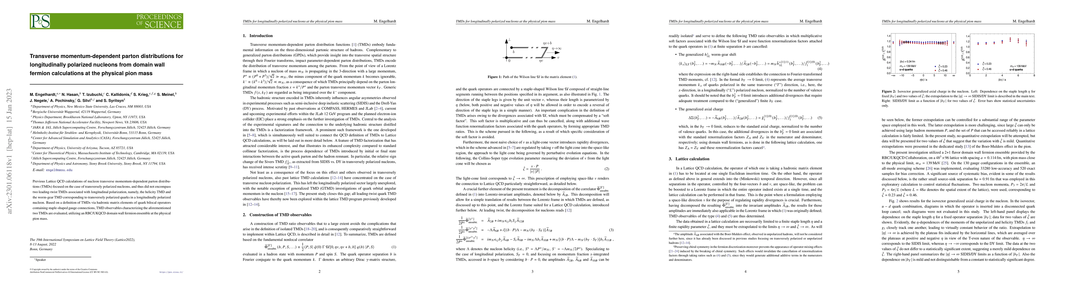 Thumbnail for Transverse momentum-dependent parton distributions for longitudinally
  polarized nucleons from domain wall fermion calculations at the physical pion
  mass