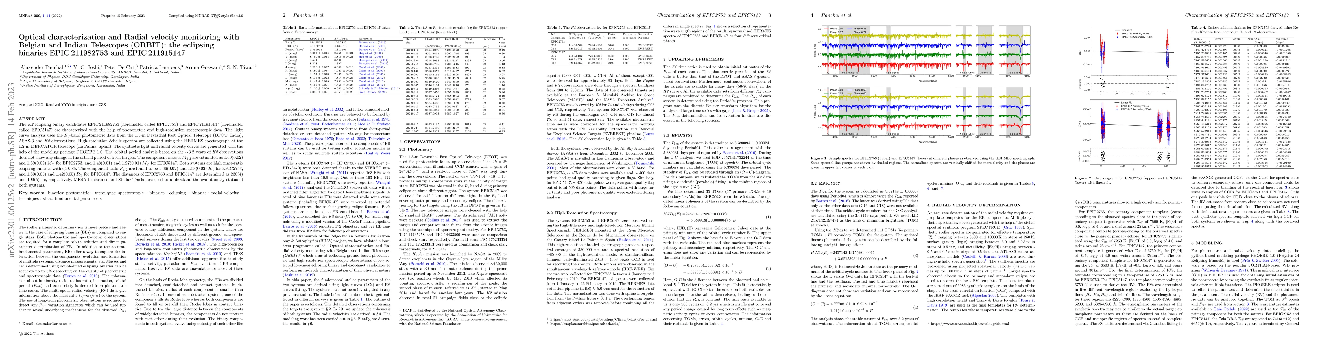 Thumbnail for Optical characterization and Radial velocity monitoring with Belgian and
  Indian Telescopes (ORBIT): the eclipsing binaries EPIC 211982753 and EPIC
  211915147