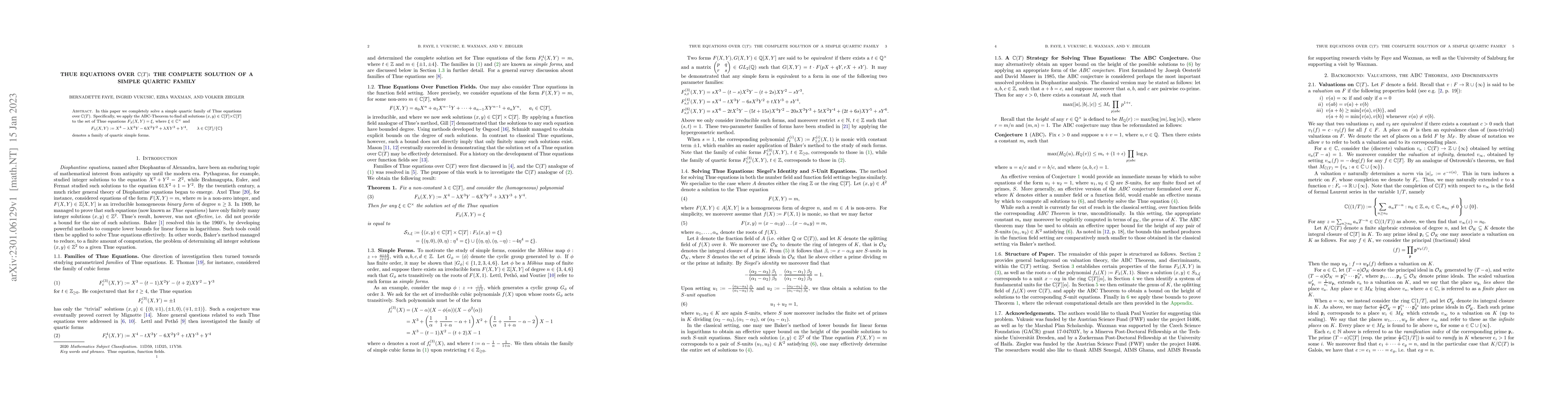Thumbnail for Thue equations over $\mathbb{C}(T)$: The Complete Solution of a Simple
  quartic family