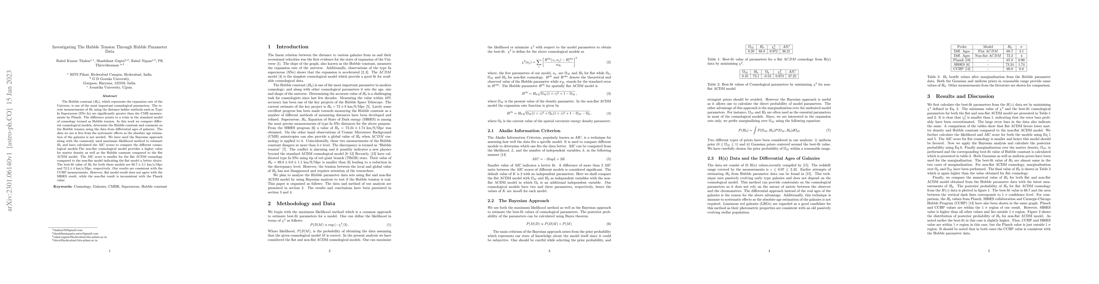 Thumbnail for Investigating The Hubble Tension Through Hubble Parameter Data