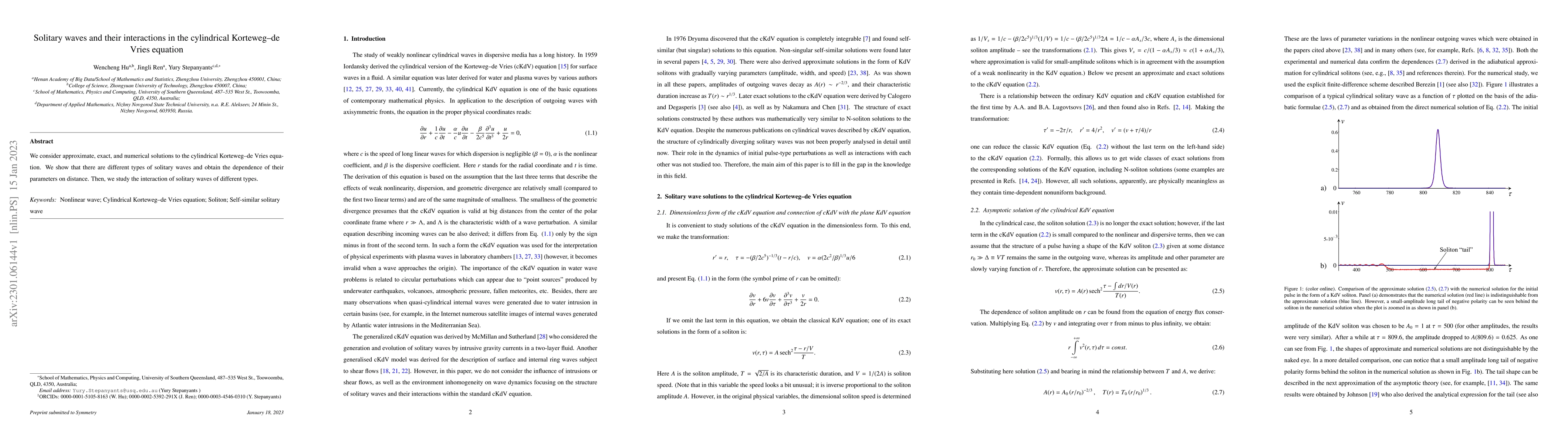 Thumbnail for Solitary waves and their interactions in the cylindrical Korteweg-de
  Vries equation