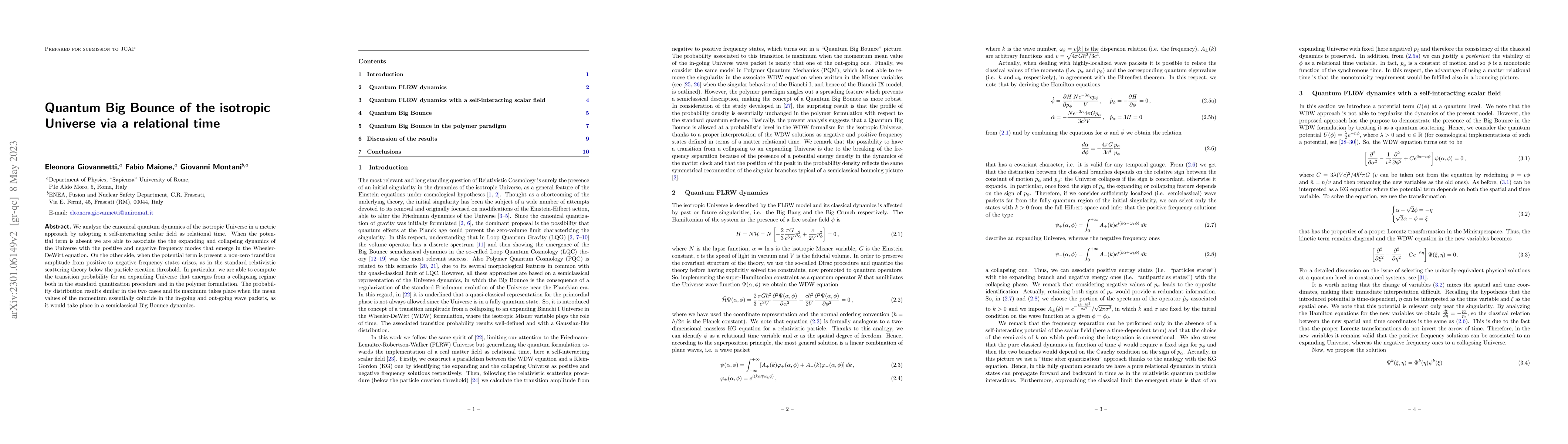 Thumbnail for Quantum Big Bounce of the isotropic Universe via a relational time